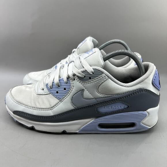 Nike Air Max 90 Running Shoes Women Size 10 White Blue Comfort Low Top Sneakers - Picture 3 of 9